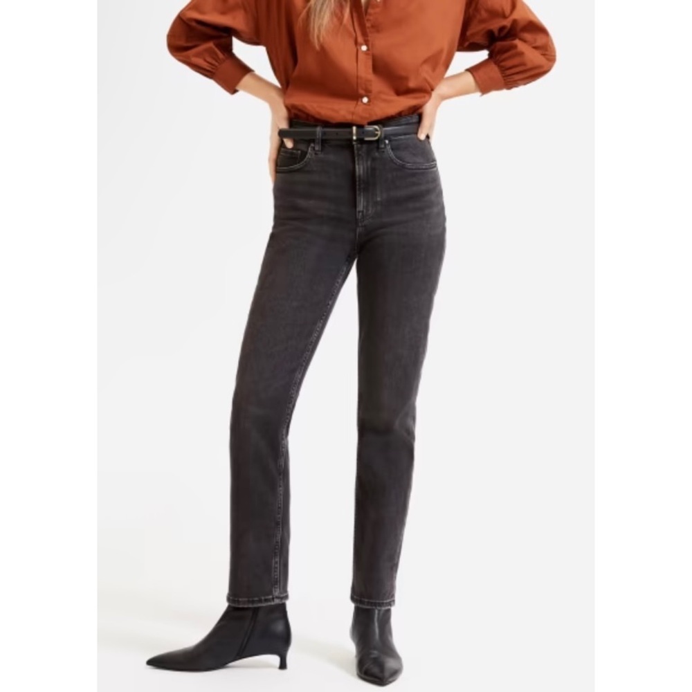 EVERLANE Washed Black High Rise Straight Jeans